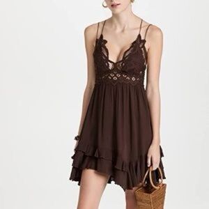 Free People Adella Dark Brown Asymmetrical Dress slip top tunic